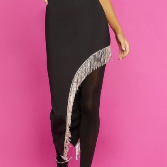 Asymmetrical Rhinestone Fringe Midi Dress - Picture 2 of 3